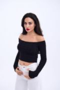 42241 TRİKO KAYIK YAKA CROP-SİYAH resmi